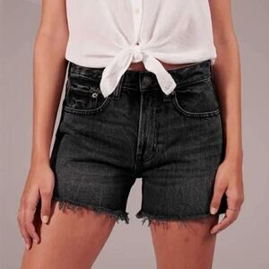 Abercrombie & Fitch Mid-Rise Boyfriend Raw Hem Denim Shorts Washed Black 26